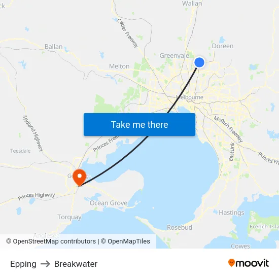Epping to Breakwater map