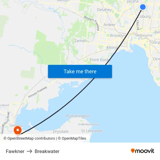 Fawkner to Breakwater map