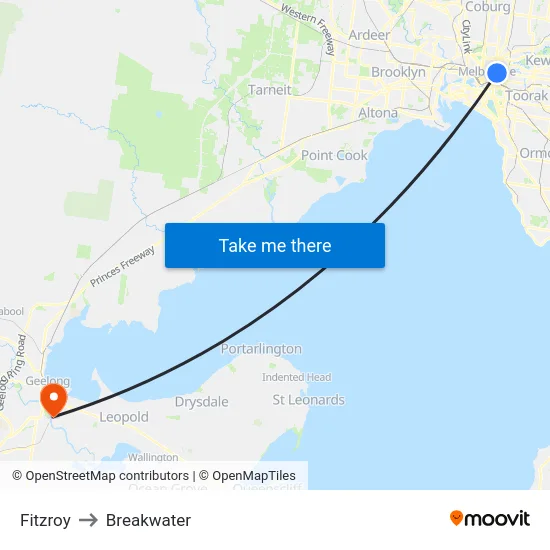 Fitzroy to Breakwater map