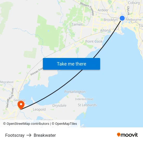 Footscray to Breakwater map