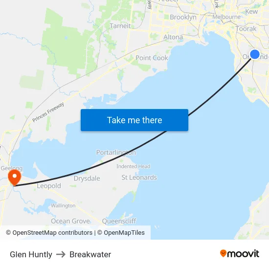 Glen Huntly to Breakwater map