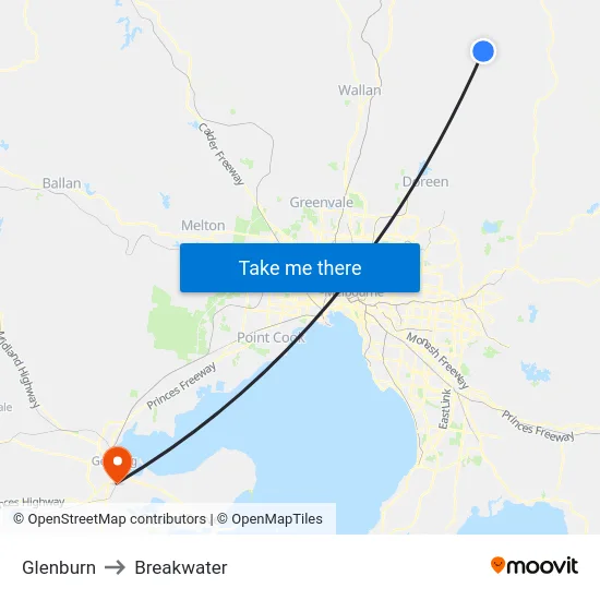 Glenburn to Breakwater map