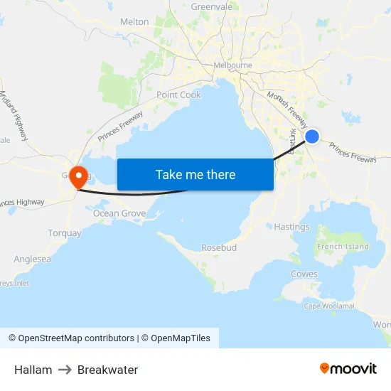 Hallam to Breakwater map