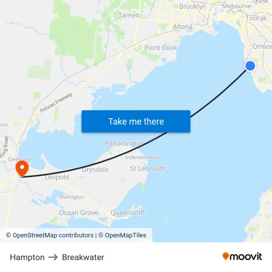 Hampton to Breakwater map