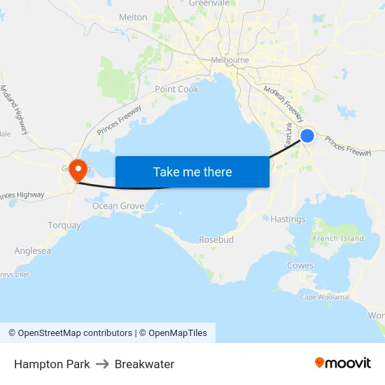 Hampton Park to Breakwater map