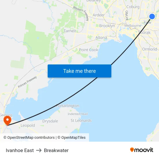 Ivanhoe East to Breakwater map