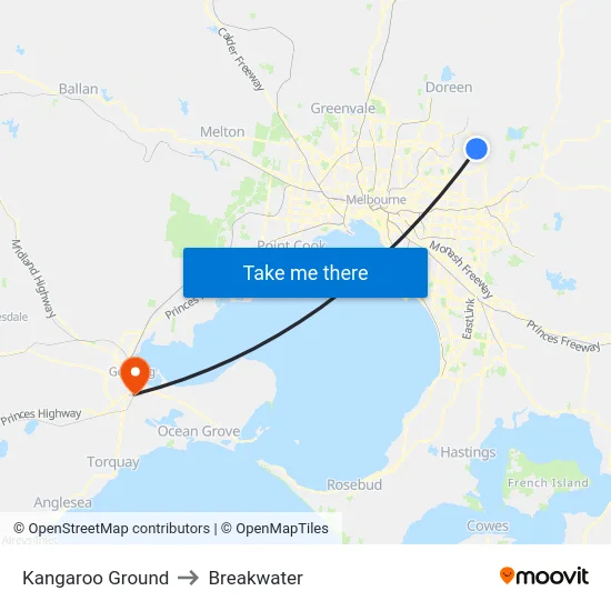 Kangaroo Ground to Breakwater map