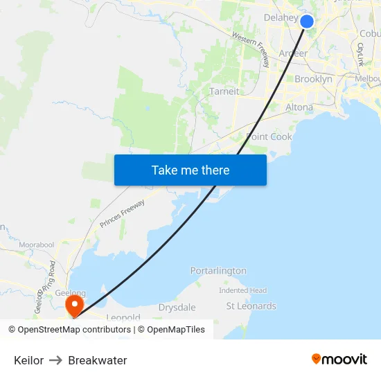 Keilor to Breakwater map