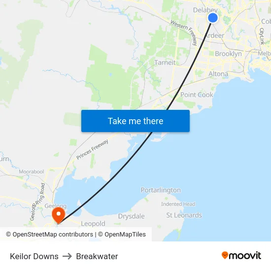Keilor Downs to Breakwater map