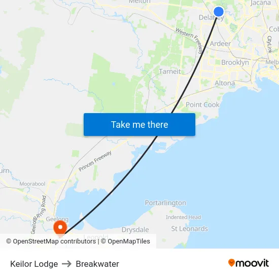 Keilor Lodge to Breakwater map