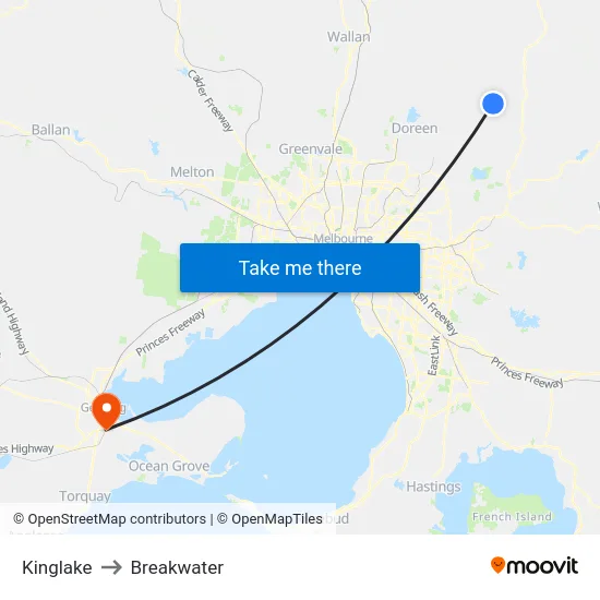 Kinglake to Breakwater map