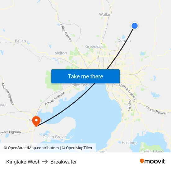 Kinglake West to Breakwater map