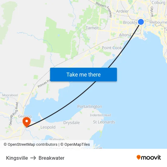 Kingsville to Breakwater map