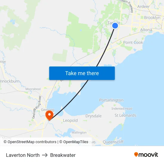 Laverton North to Breakwater map