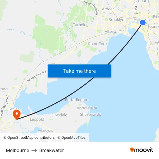 Melbourne to Breakwater map
