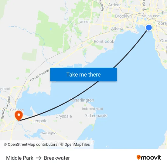 Middle Park to Breakwater map