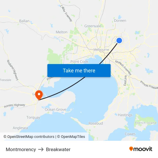Montmorency to Breakwater map