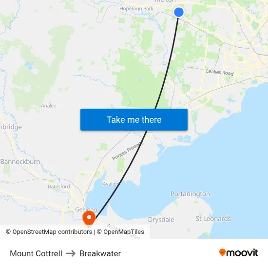 Mount Cottrell to Breakwater map
