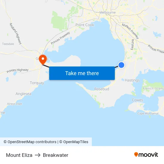 Mount Eliza to Breakwater map