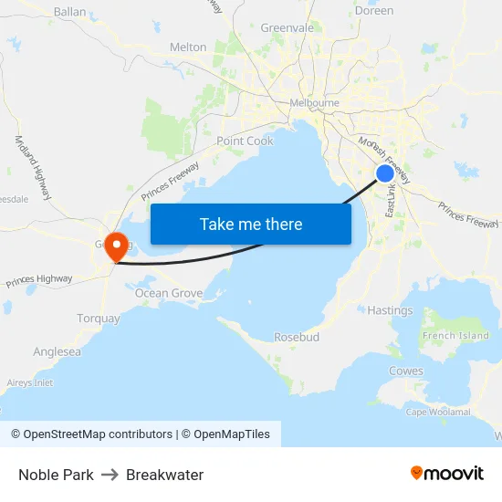 Noble Park to Breakwater map