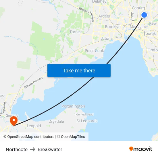 Northcote to Breakwater map