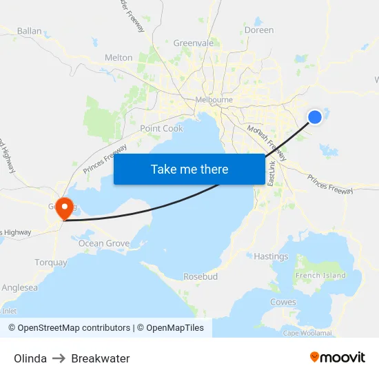 Olinda to Breakwater map