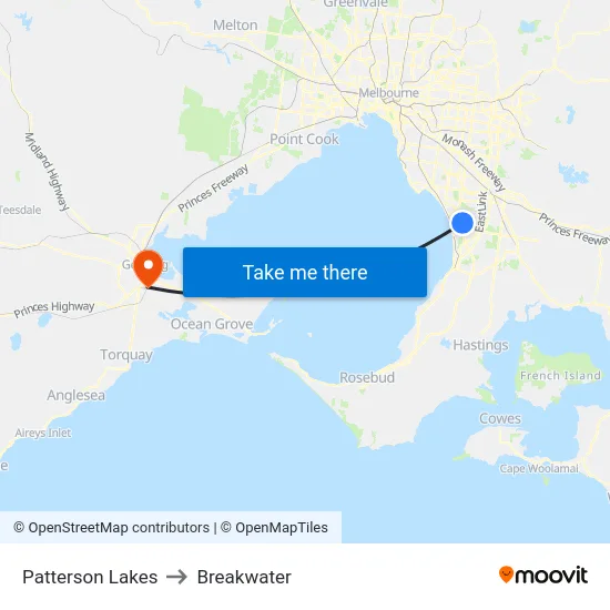 Patterson Lakes to Breakwater map