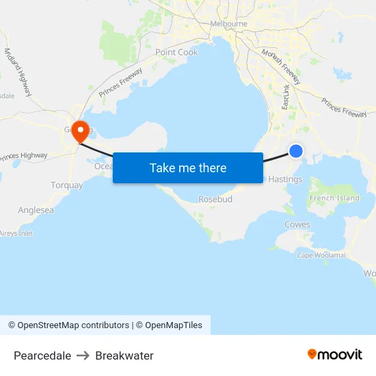 Pearcedale to Breakwater map