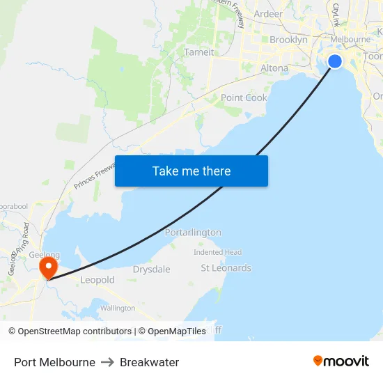 Port Melbourne to Breakwater map