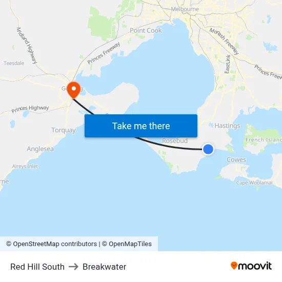 Red Hill South to Breakwater map
