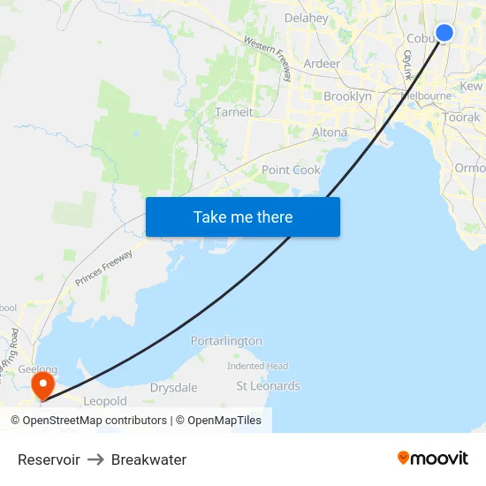 Reservoir to Breakwater map