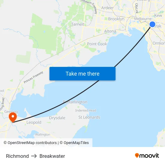 Richmond to Breakwater map