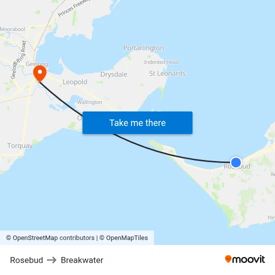 Rosebud to Breakwater map