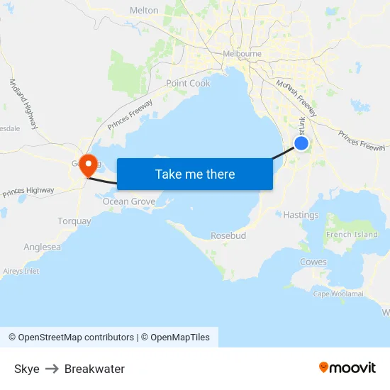 Skye to Breakwater map