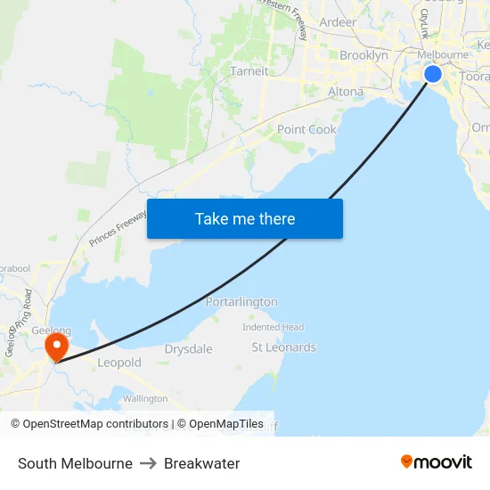 South Melbourne to Breakwater map