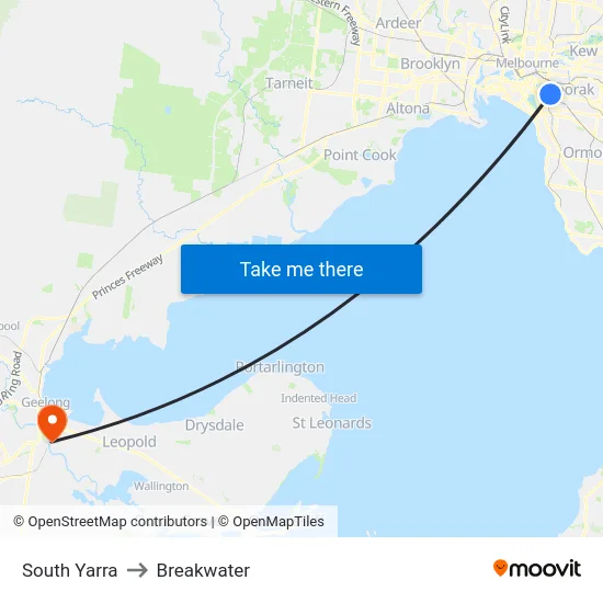South Yarra to Breakwater map