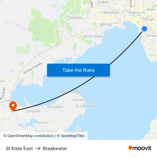 St Kilda East to Breakwater map