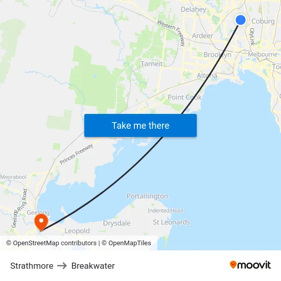 Strathmore to Breakwater map
