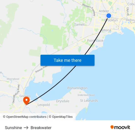 Sunshine to Breakwater map