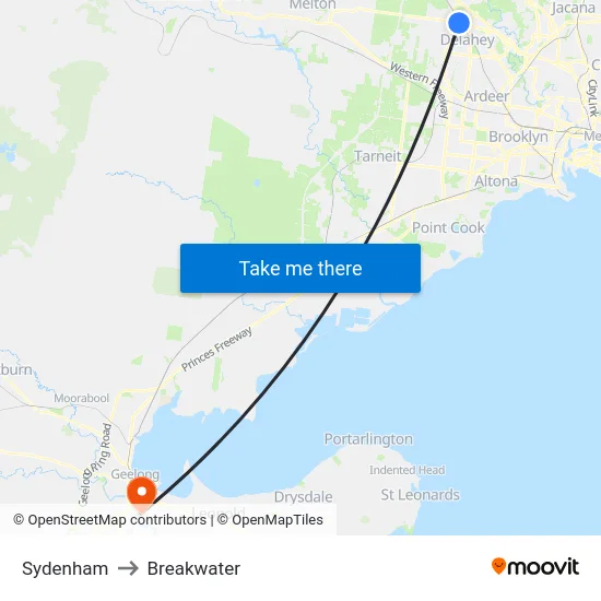 Sydenham to Breakwater map