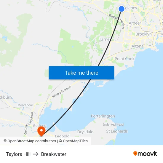 Taylors Hill to Breakwater map