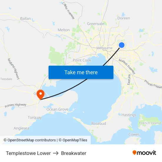 Templestowe Lower to Breakwater map