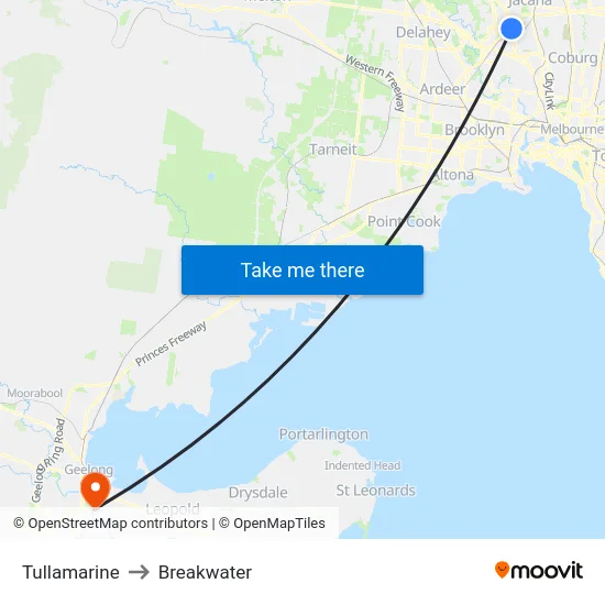 Tullamarine to Breakwater map