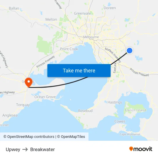 Upwey to Breakwater map