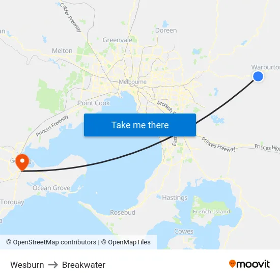 Wesburn to Breakwater map