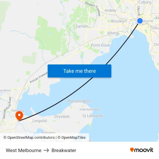 West Melbourne to Breakwater map