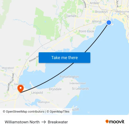 Williamstown North to Breakwater map