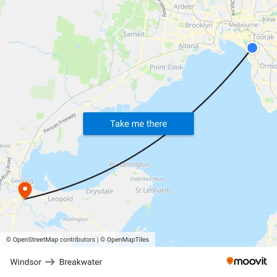 Windsor to Breakwater map