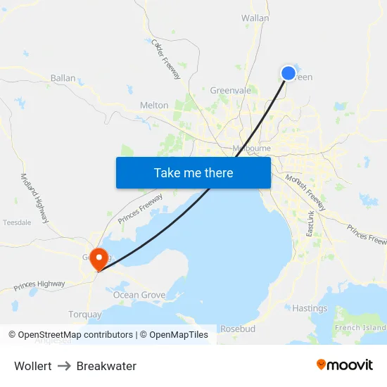 Wollert to Breakwater map