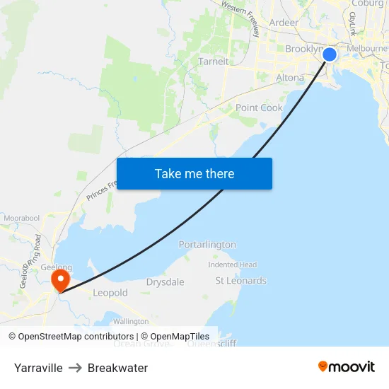 Yarraville to Breakwater map